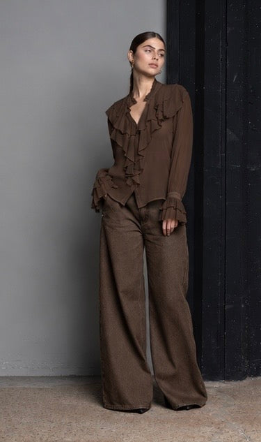 CAMICIA KAOS IN GEORGETTE DI VISCOSA CON VOLANT
