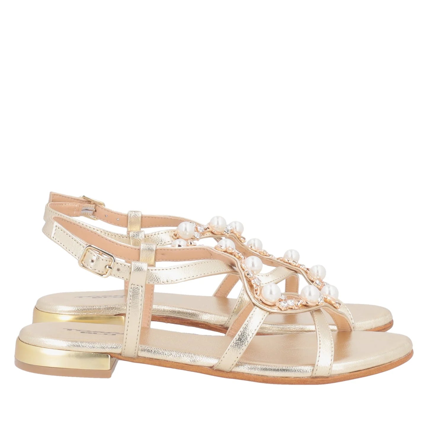 SANDALO TOSCA BLU RAINBOW IN PELLE CON PERLE