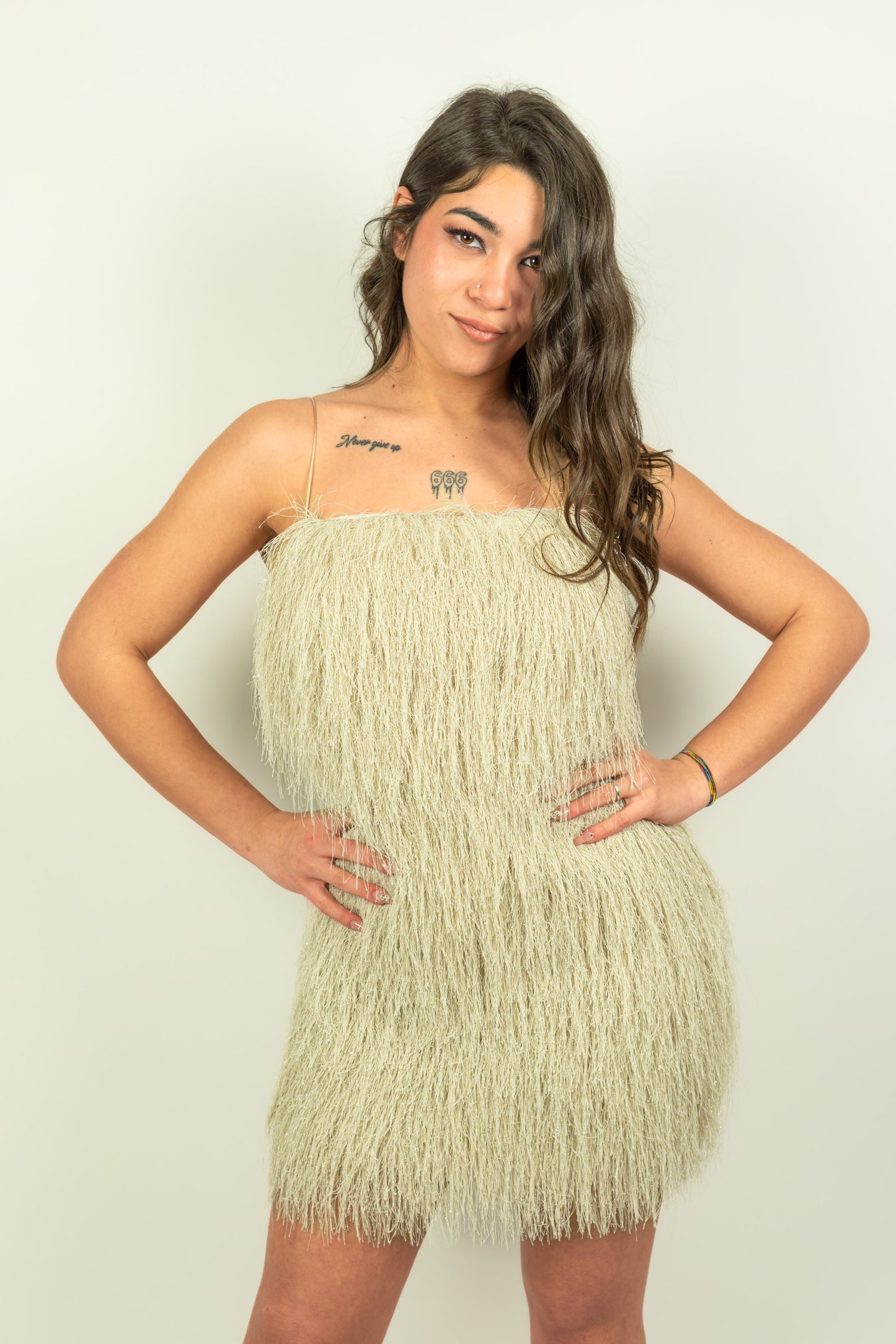 ABITO MINI CON FRANGE BEIGE SOUVENIR