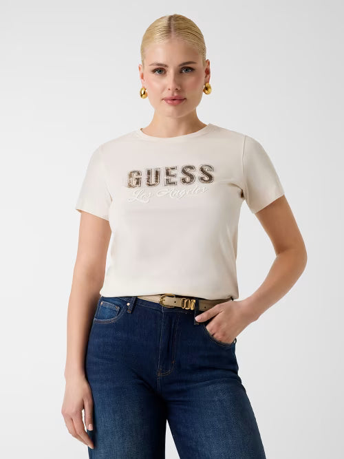 T-SHIRT GUESS SNAKE SCRIPT RHINESTONE