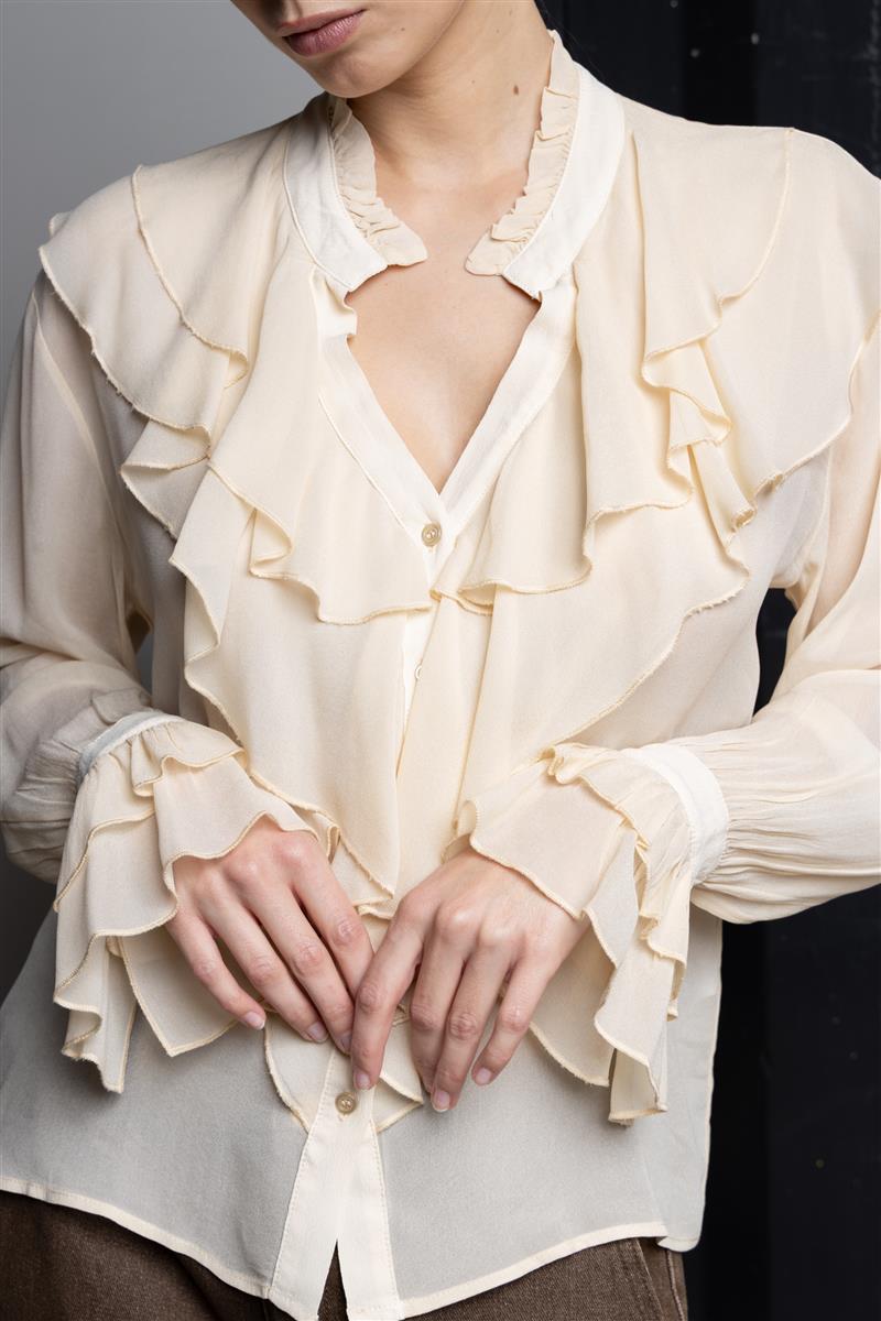 CAMICIA KAOS IN GEORGETTE DI VISCOSA CON VOLANT