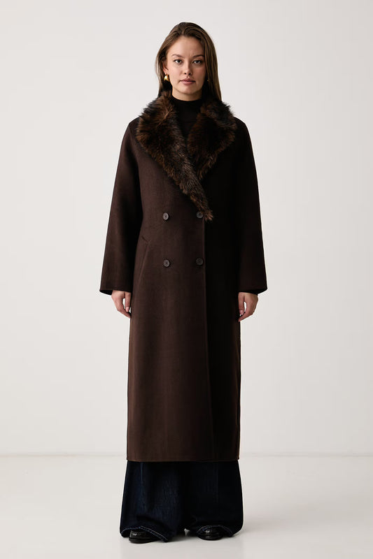 CAPPOTTO CON LANA KAOS MARRONE E PELLICCIA
