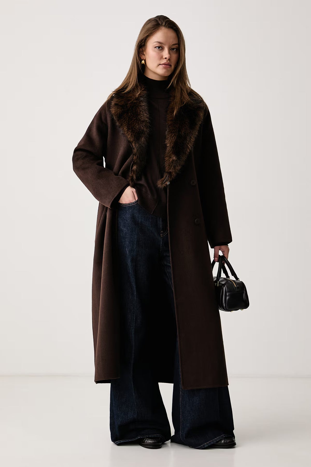 CAPPOTTO CON LANA KAOS MARRONE E PELLICCIA