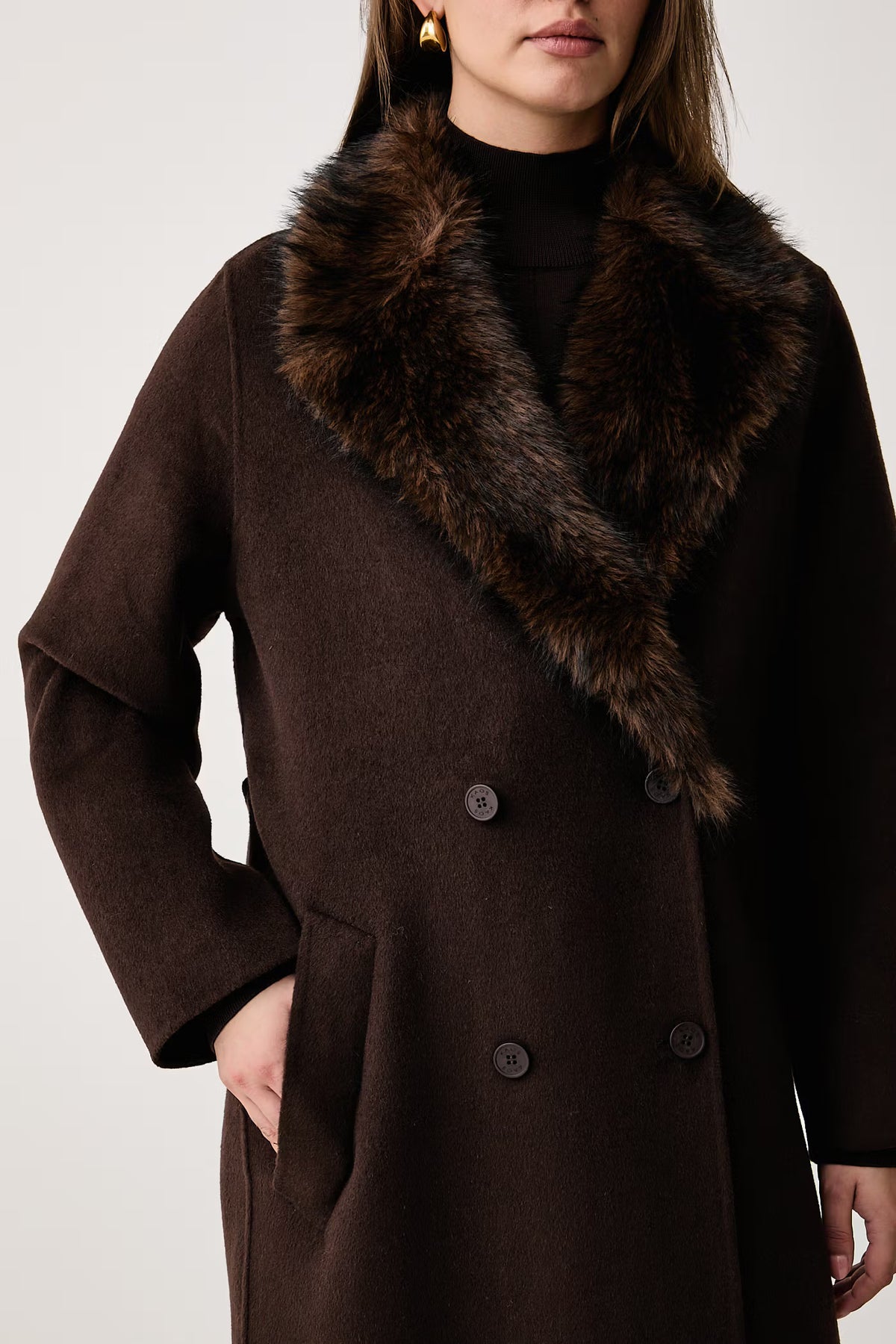 CAPPOTTO CON LANA KAOS MARRONE E PELLICCIA