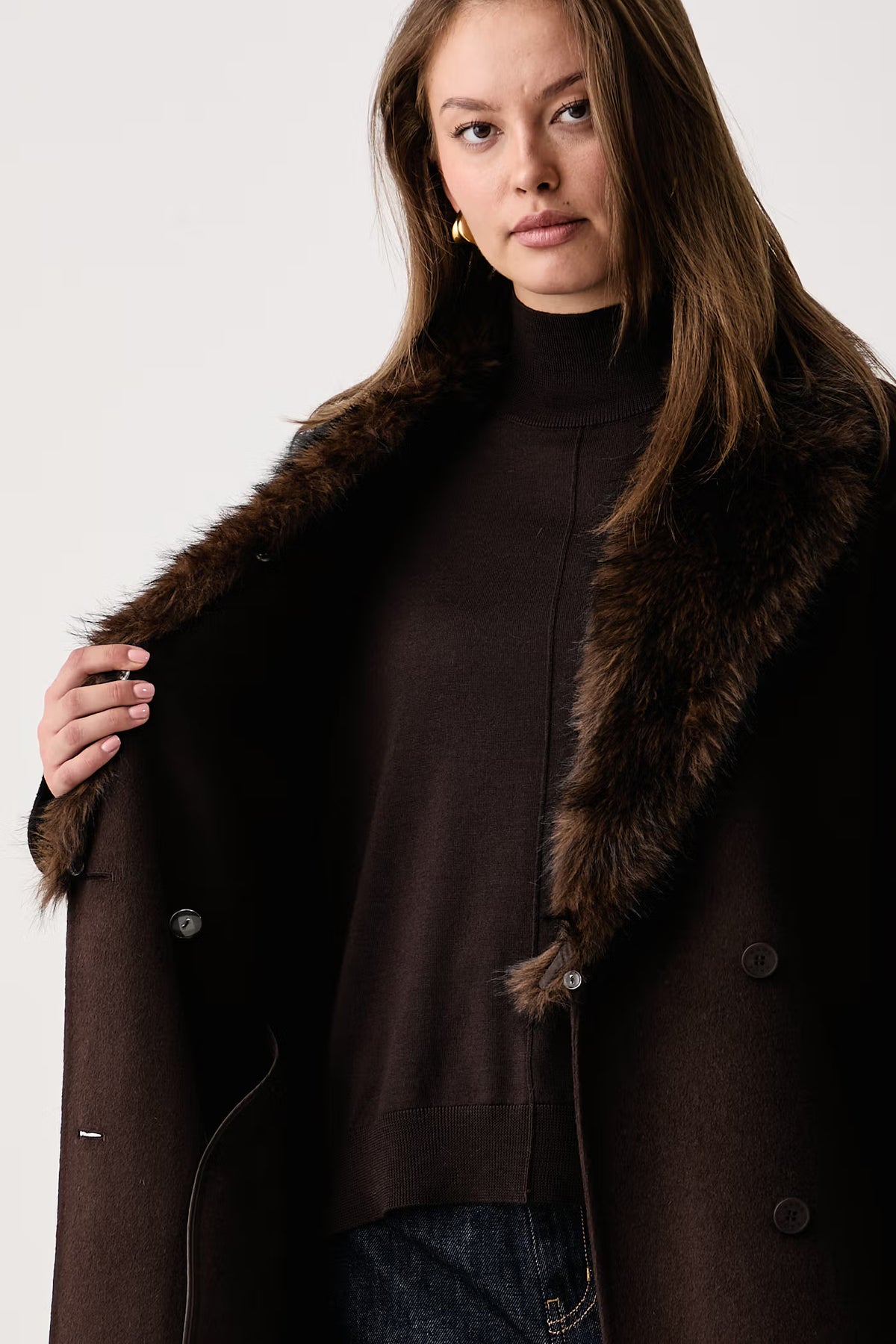 CAPPOTTO CON LANA KAOS MARRONE E PELLICCIA
