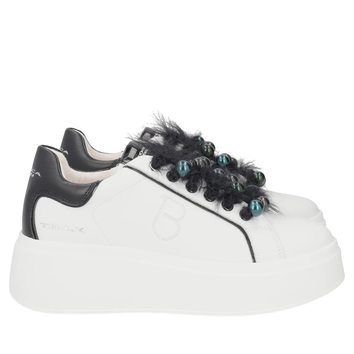 SNEAKER DAZZLING CON PERLE E PIUME TOSCA BLU