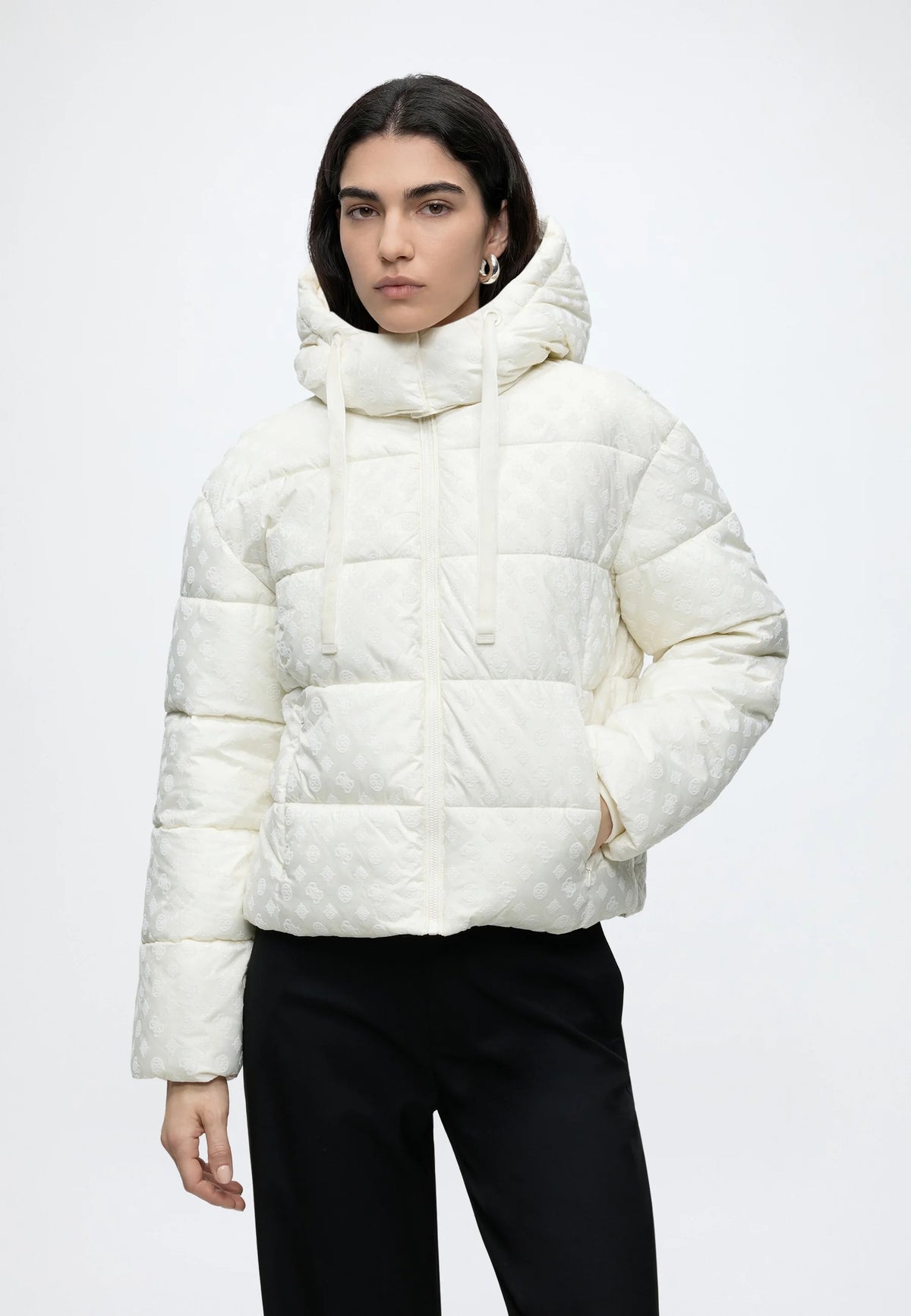 GIUBBOTTO NEW DAISY CROP LOGO GUESS BIANCO PUFFFER