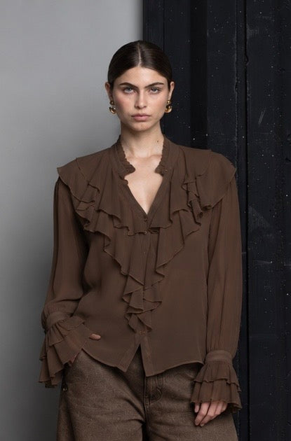 CAMICIA KAOS IN GEORGETTE DI VISCOSA CON VOLANT