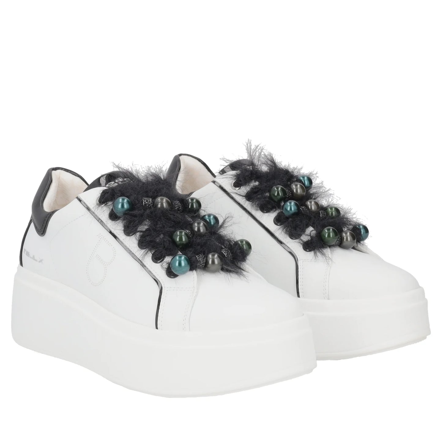 SNEAKER DAZZLING CON PERLE E PIUME TOSCA BLU