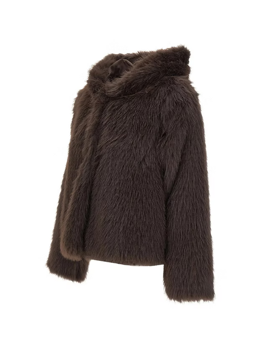 PELLICCIA KAOS MARRONE CON CAPPUCCIO