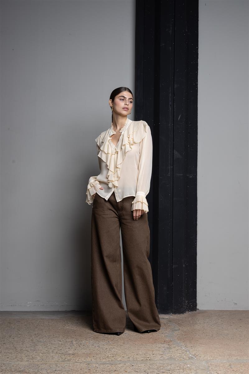 CAMICIA KAOS IN GEORGETTE DI VISCOSA CON VOLANT