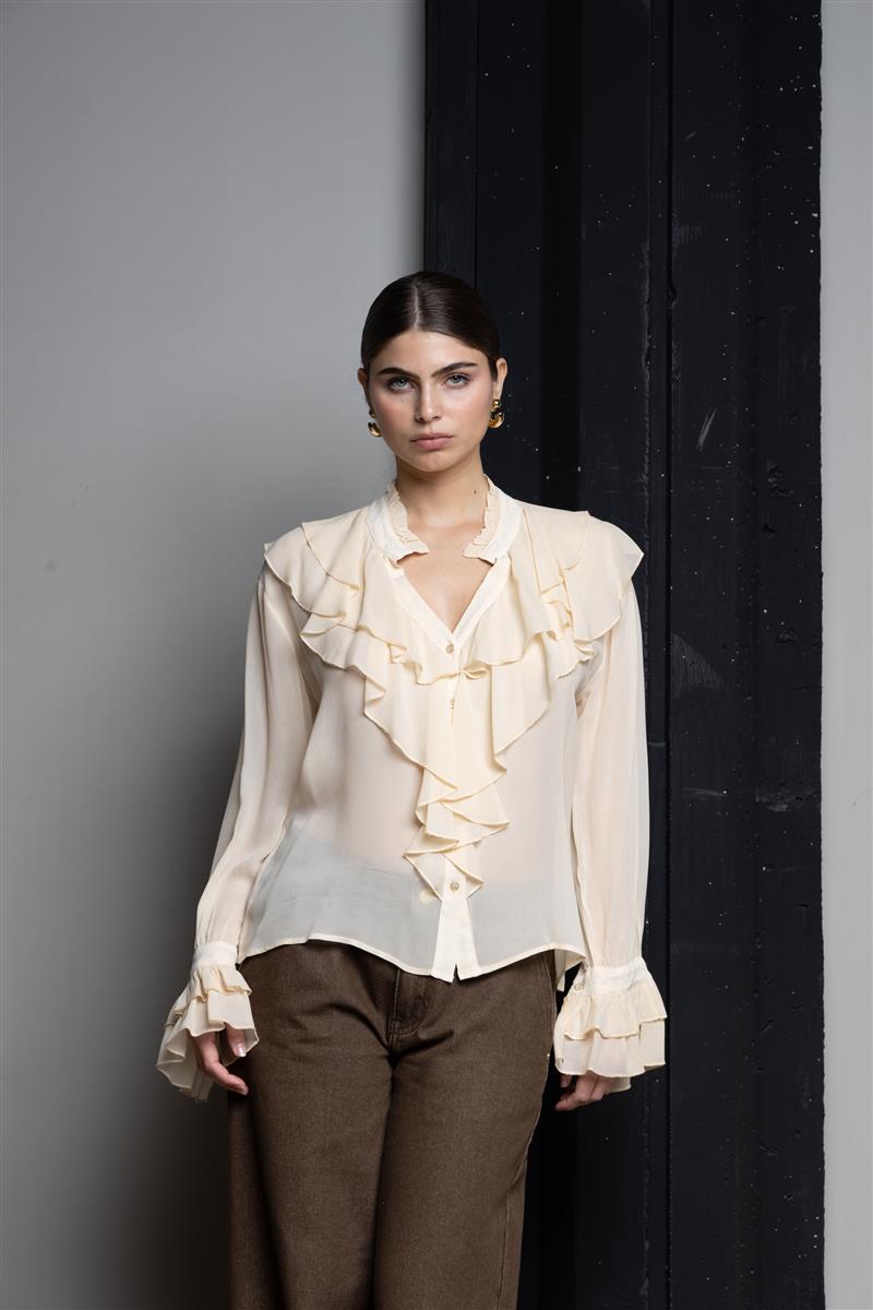 CAMICIA KAOS IN GEORGETTE DI VISCOSA CON VOLANT