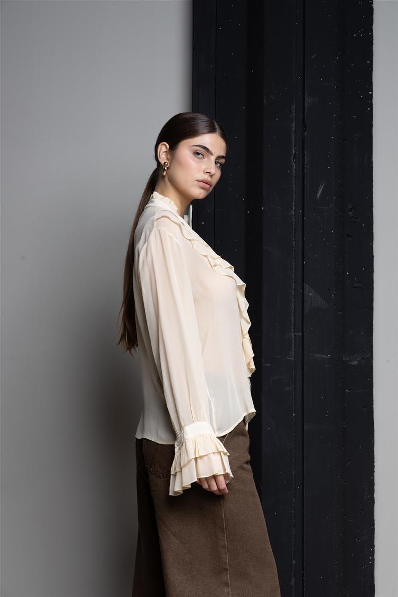CAMICIA KAOS IN GEORGETTE DI VISCOSA CON VOLANT