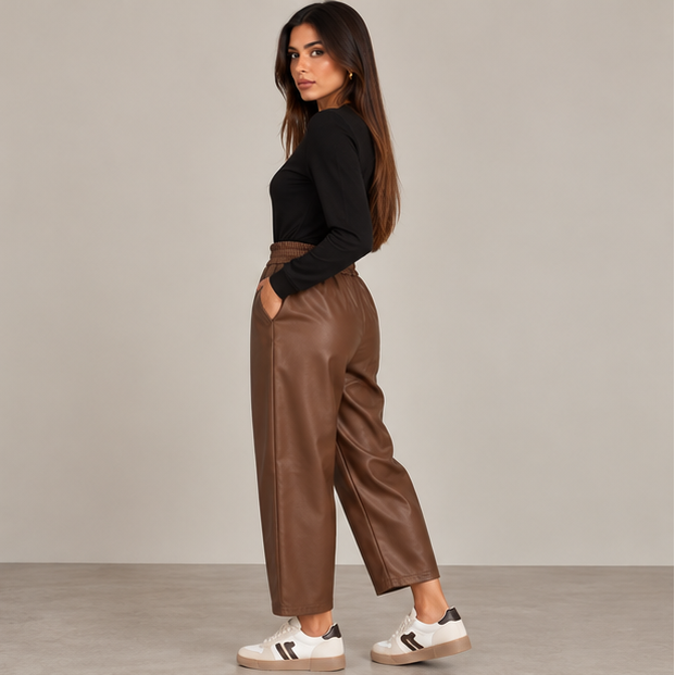 PANTALONE ECOPELLE MARRONE ICONA