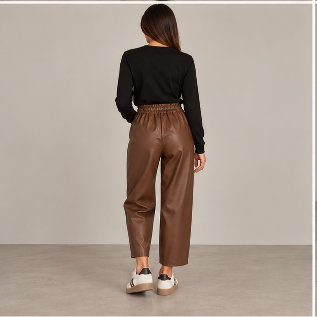 PANTALONE ECOPELLE MARRONE ICONA