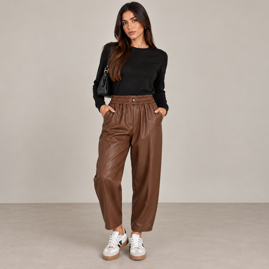 PANTALONE ECOPELLE MARRONE ICONA