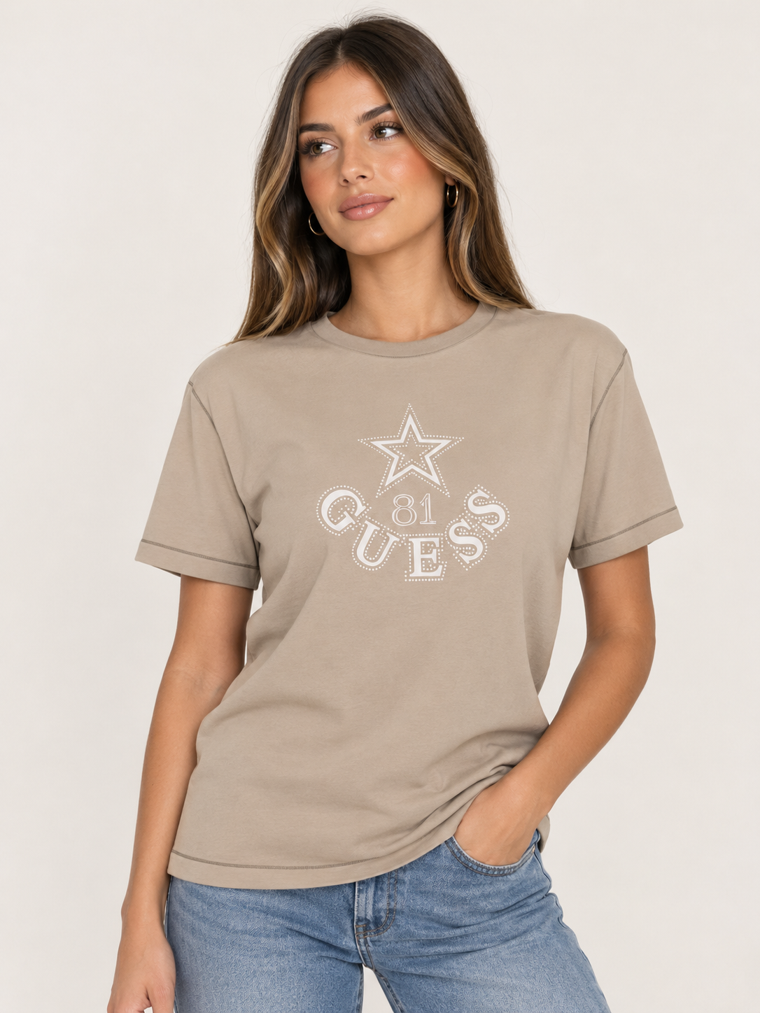 T-SHIRT GUESS LOGO STELLA BEIGE