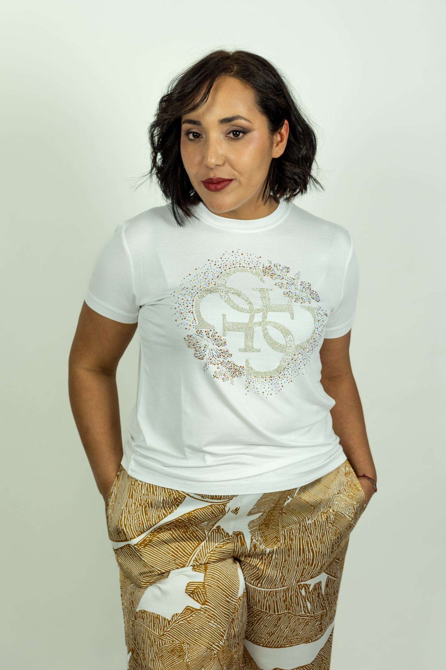 T-SHIRT GUESS LOGO 4G BIANCA
