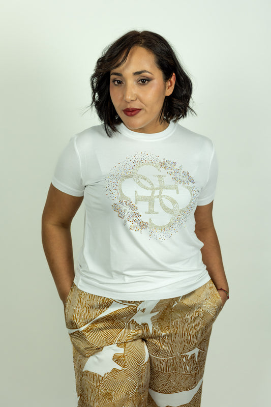T-SHIRT GUESS LOGO 4G BIANCA
