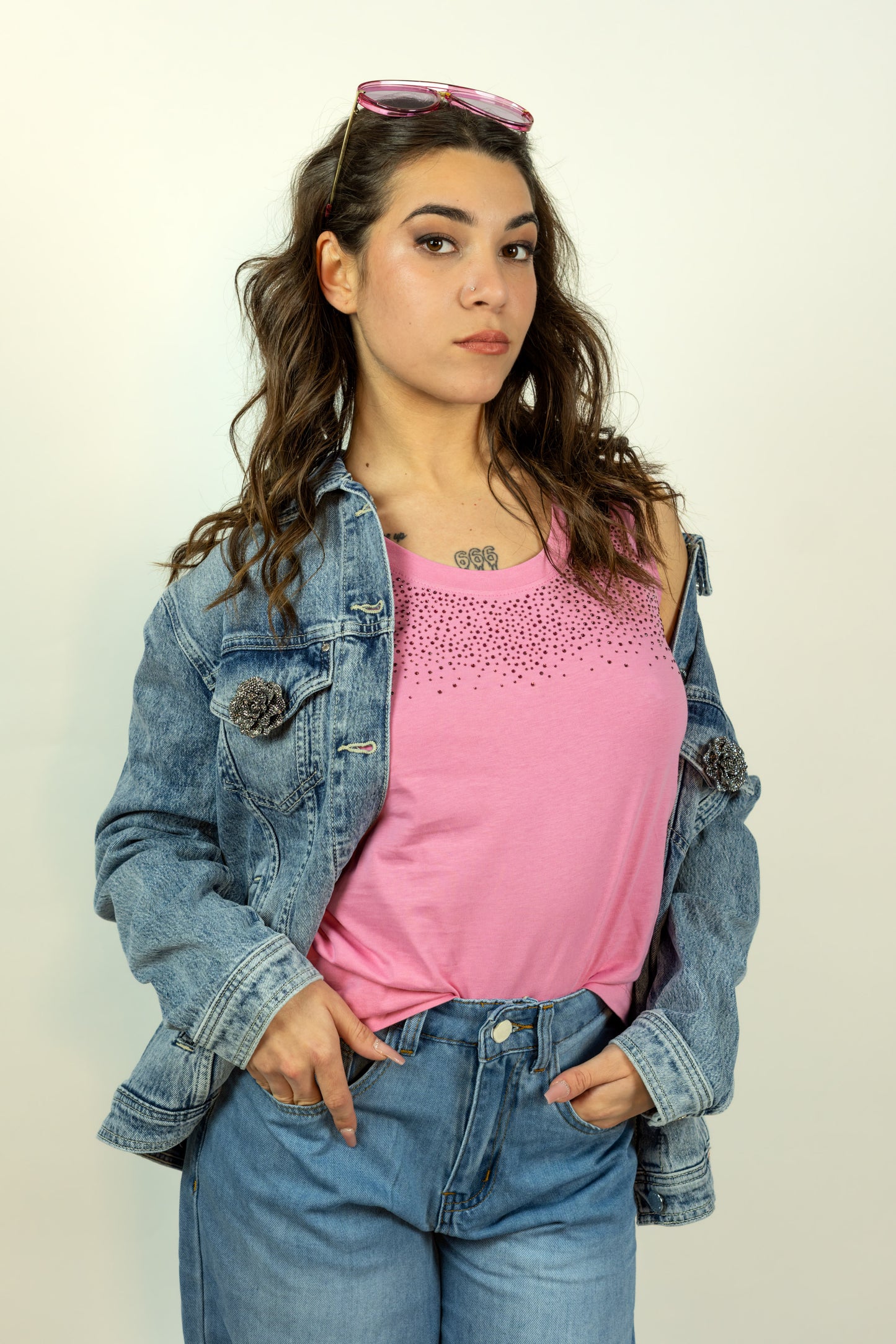 CANOTTA STRASS ROSA ODI ET AMO