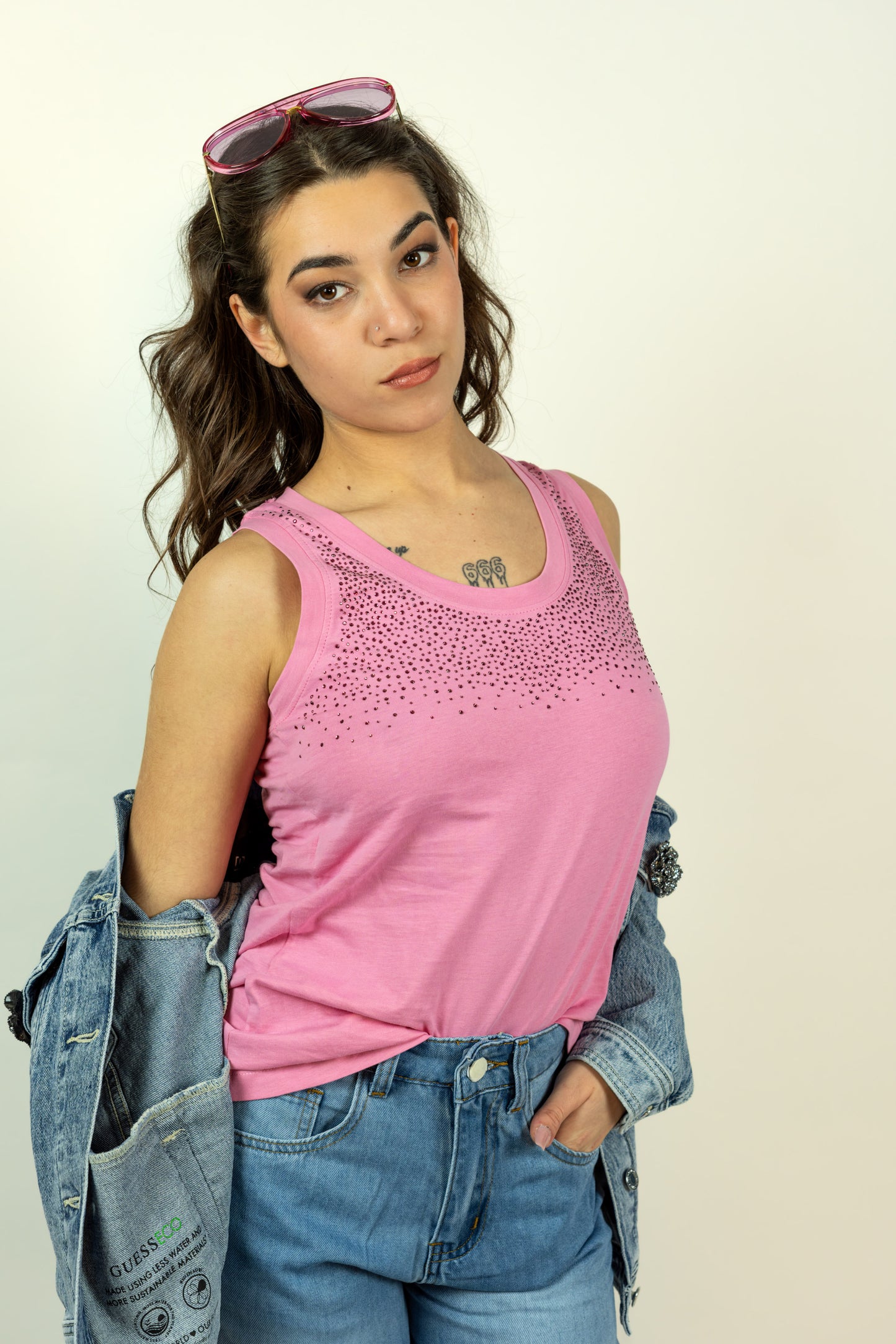CANOTTA STRASS ROSA ODI ET AMO
