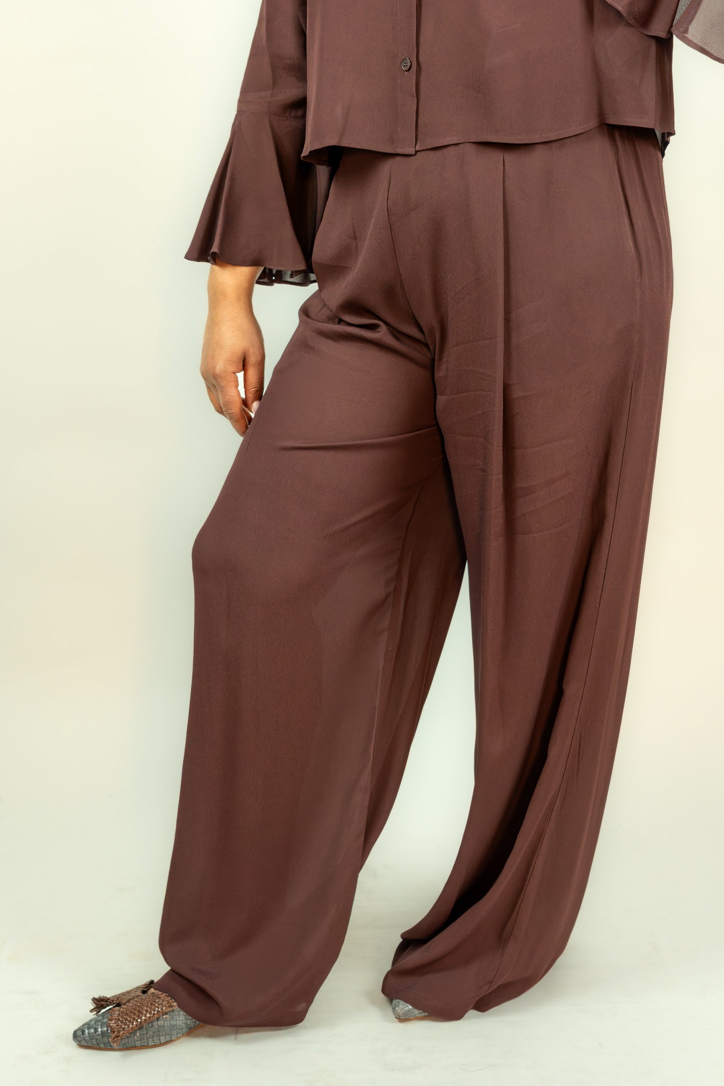 PANTALONE PALAZZO KAOS COMPLETO CIOCCOLATO