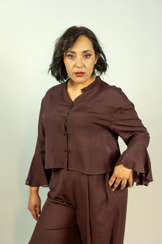 CAMICIA KAOS CROP COMPLETO CIOCCOLATO