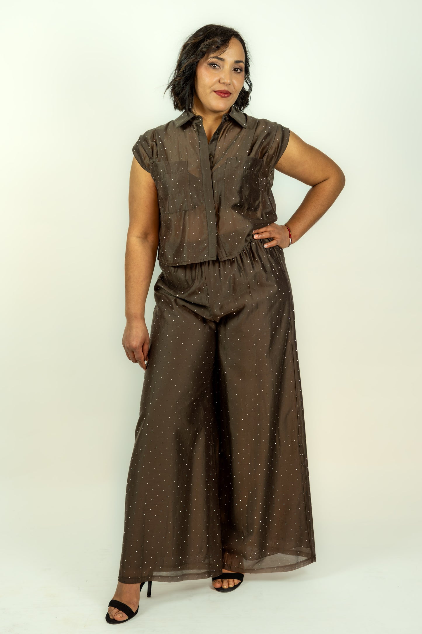 PANTALONE MARRONE STRASS KAOS
