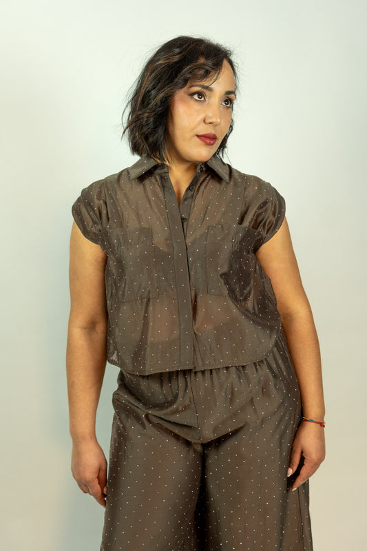 CAMICIA PAILLETTES MARRONE KAOS