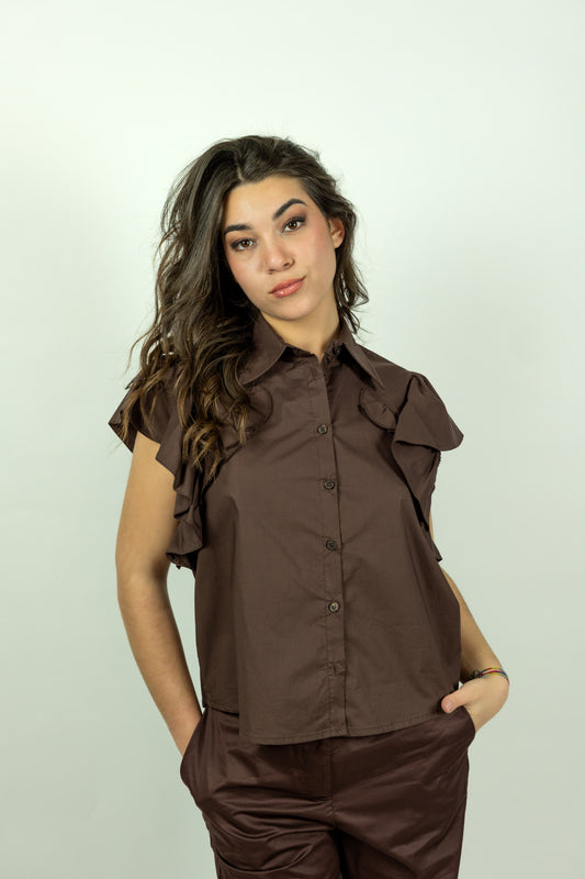 CAMICIA MARRONE KAOS MANICHE A SBUFFO