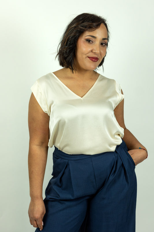 BLUSA KAOS IN RASO PANNA