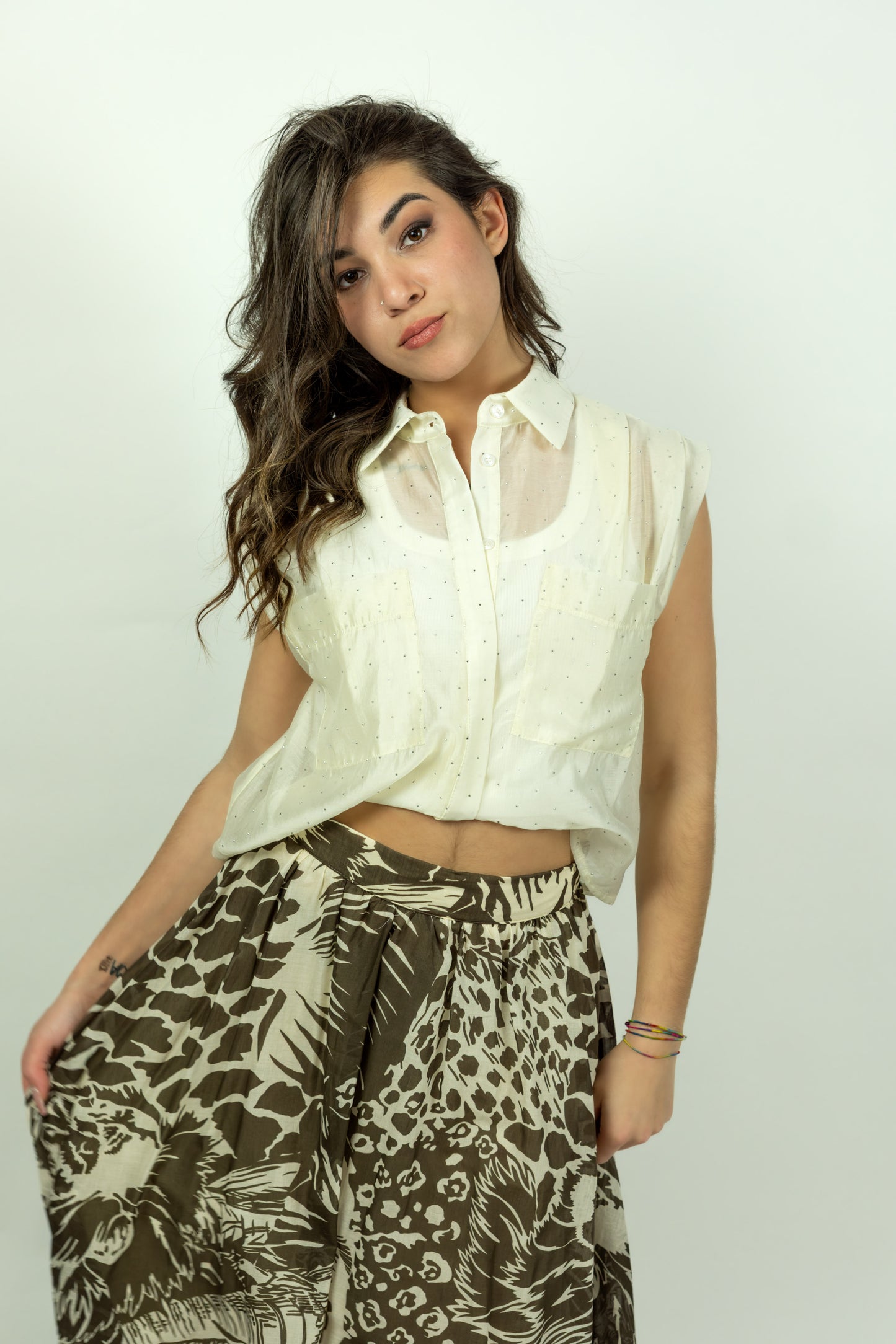 CAMICIA STRASS KAOS PANNA