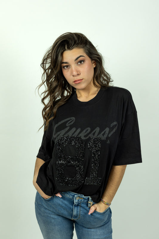 T-SHIRT GUESS NERA ECO RHINESTONE 81