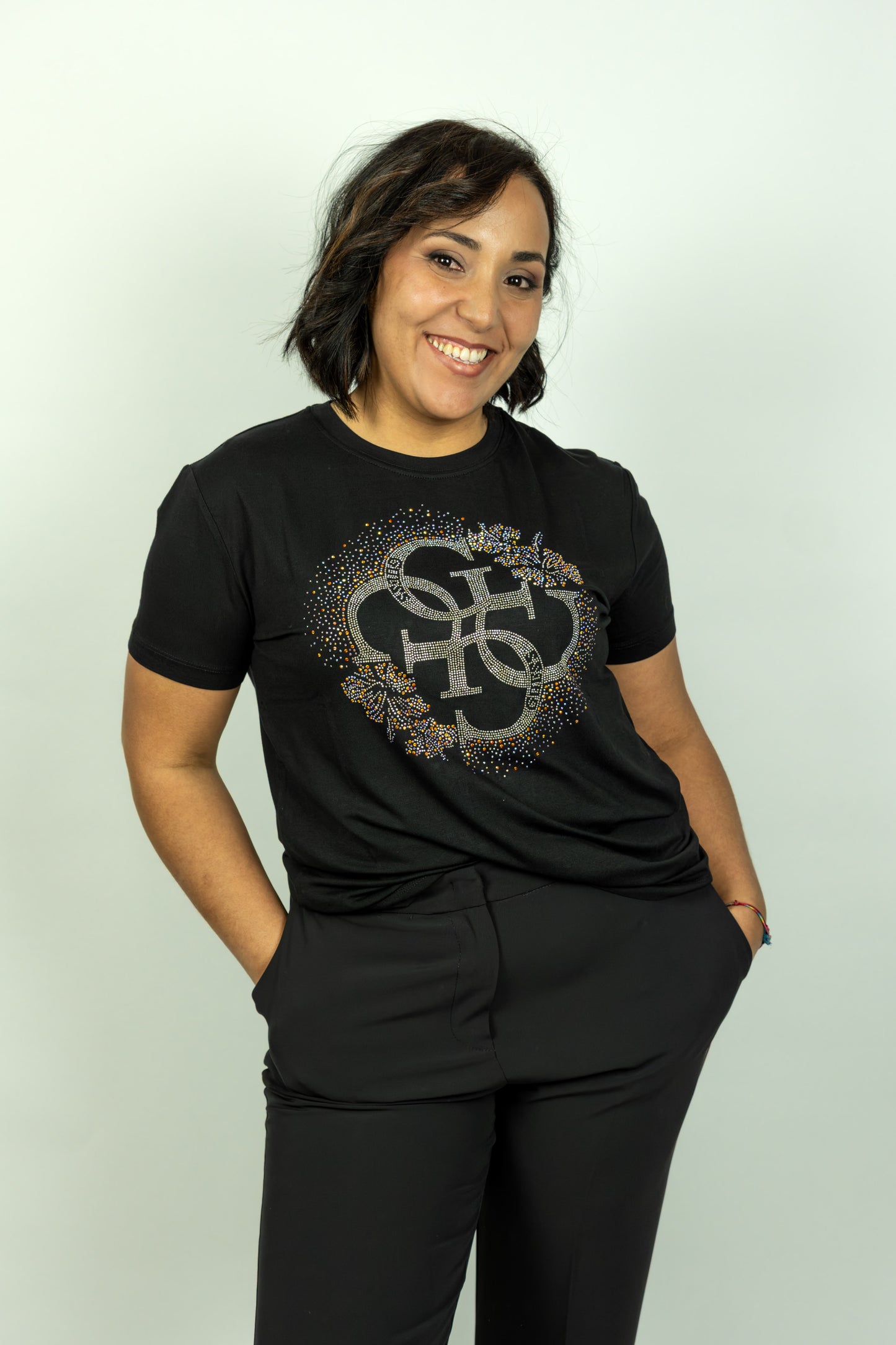 T-SHIRT GUESS NERA LOGO STRASS