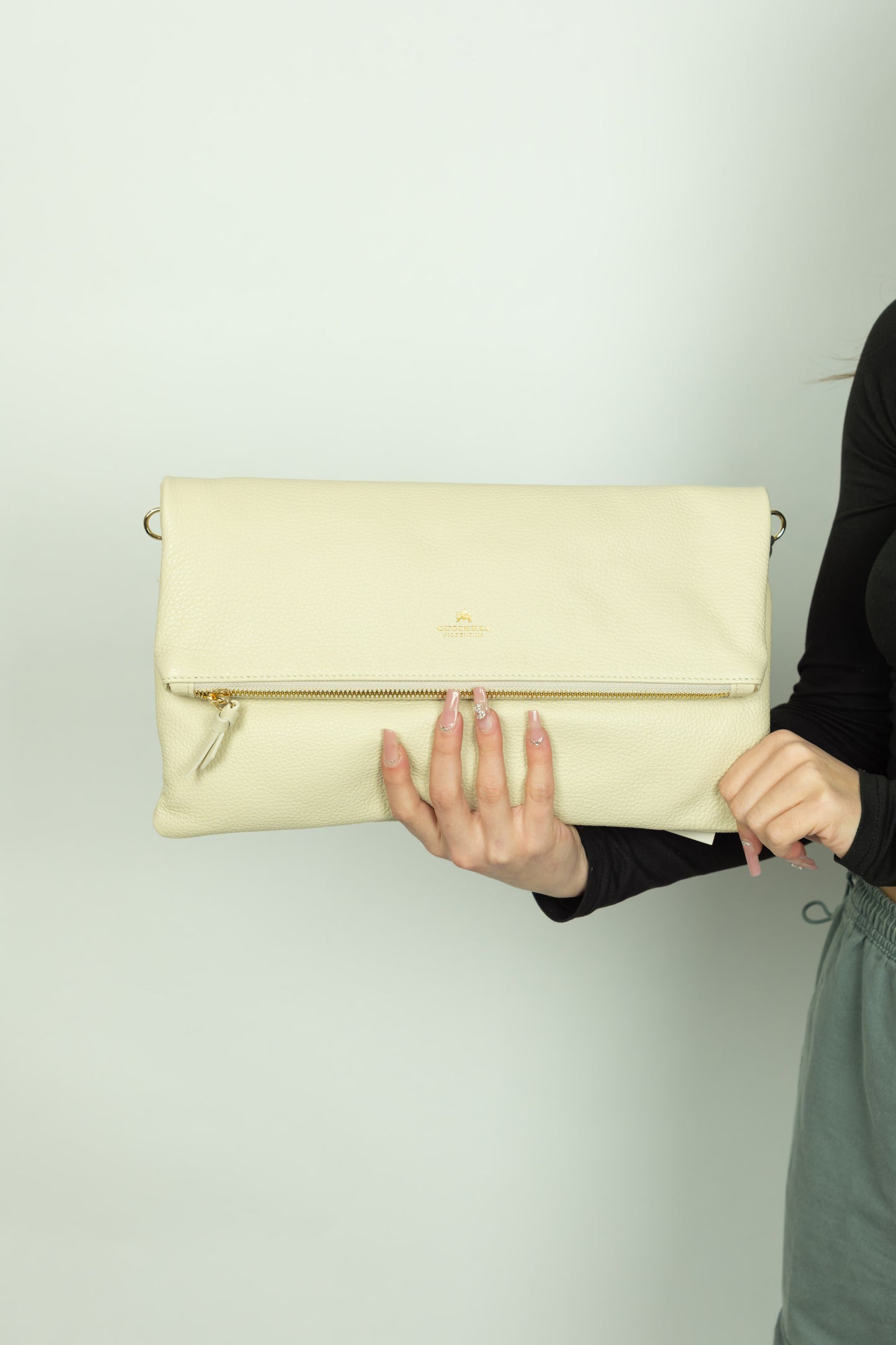 BORSA MAXI POUCH CUOIERIA FIORENTINA PANNA