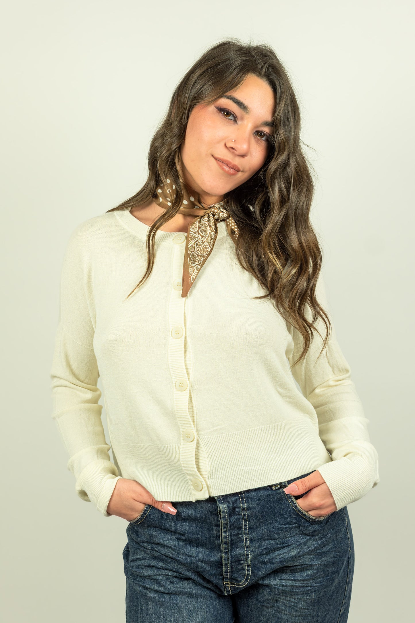 CARDIGAN PANNA CON FOULARD SOUVENIR