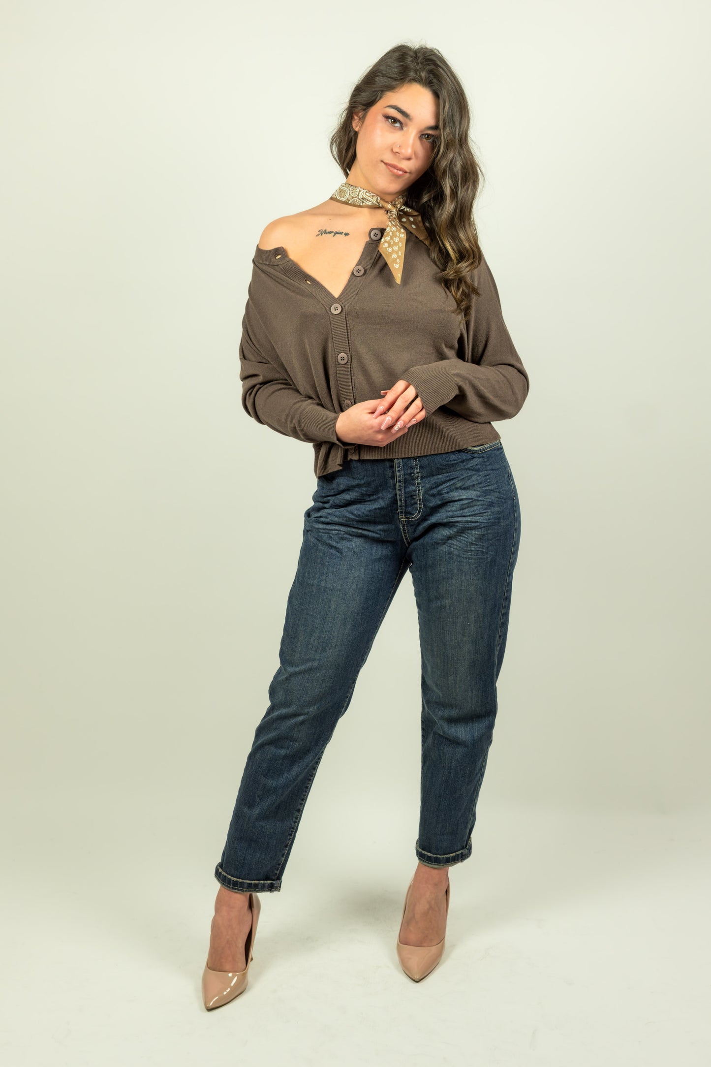 CARDIGAN MARRONE FOULARD SOUVENIR