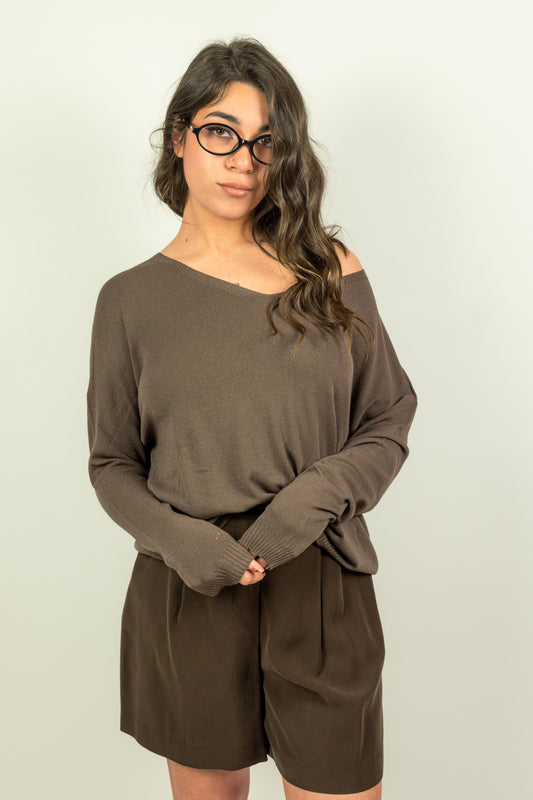 MAGLIA MANICHE LUNGHE MARRONE SOUVENIR