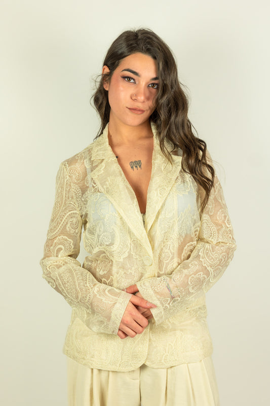 GIACCA BEIGE IN PIZZO TRASPARENTE ...