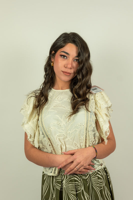 CAMICIA RICAMI PANNA MEME ROAD