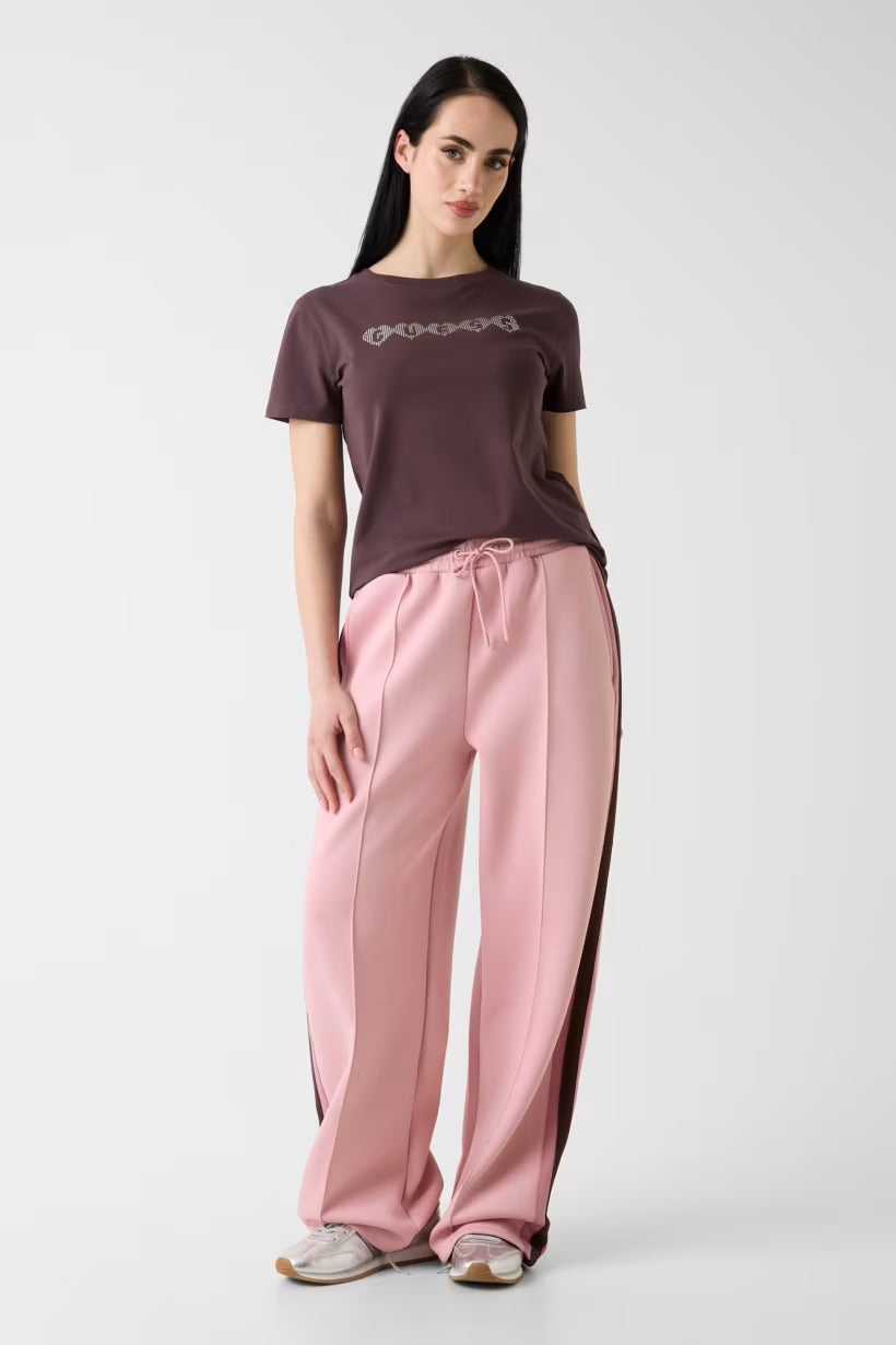 T-SHIRT CON LOGO IN STRASS GUESS MARRONE