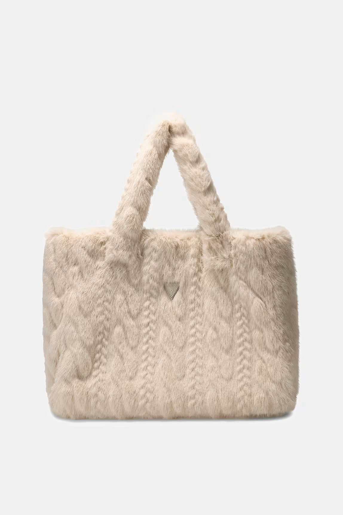 BORSA GUESS INTRECCIATA IN PELLICCIA SINTETICA BIANCA