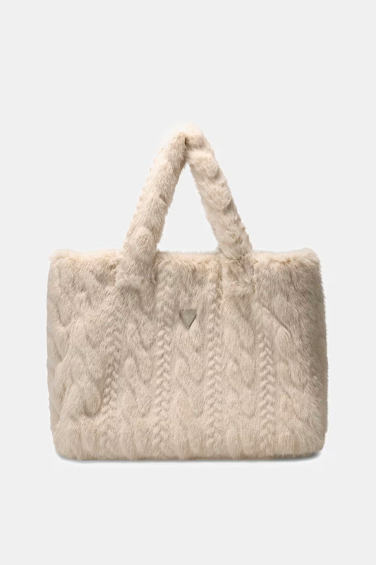 BORSA GUESS INTRECCIATA IN PELLICCIA SINTETICA BIANCA