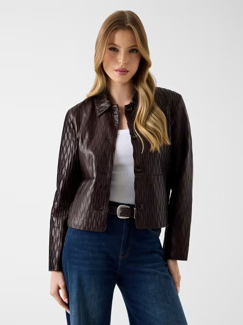 GIACCA MARRONE GUESS LS WALKER WAVE PLEATED PU JKT