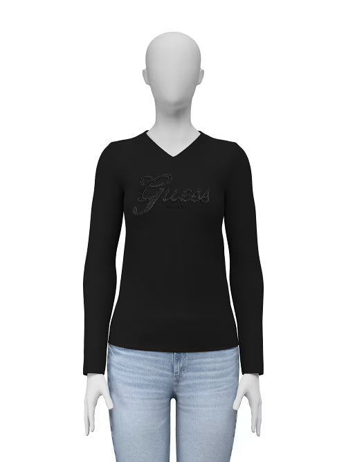 MAGLIA GUESS NERA LENA LOGO SWTR