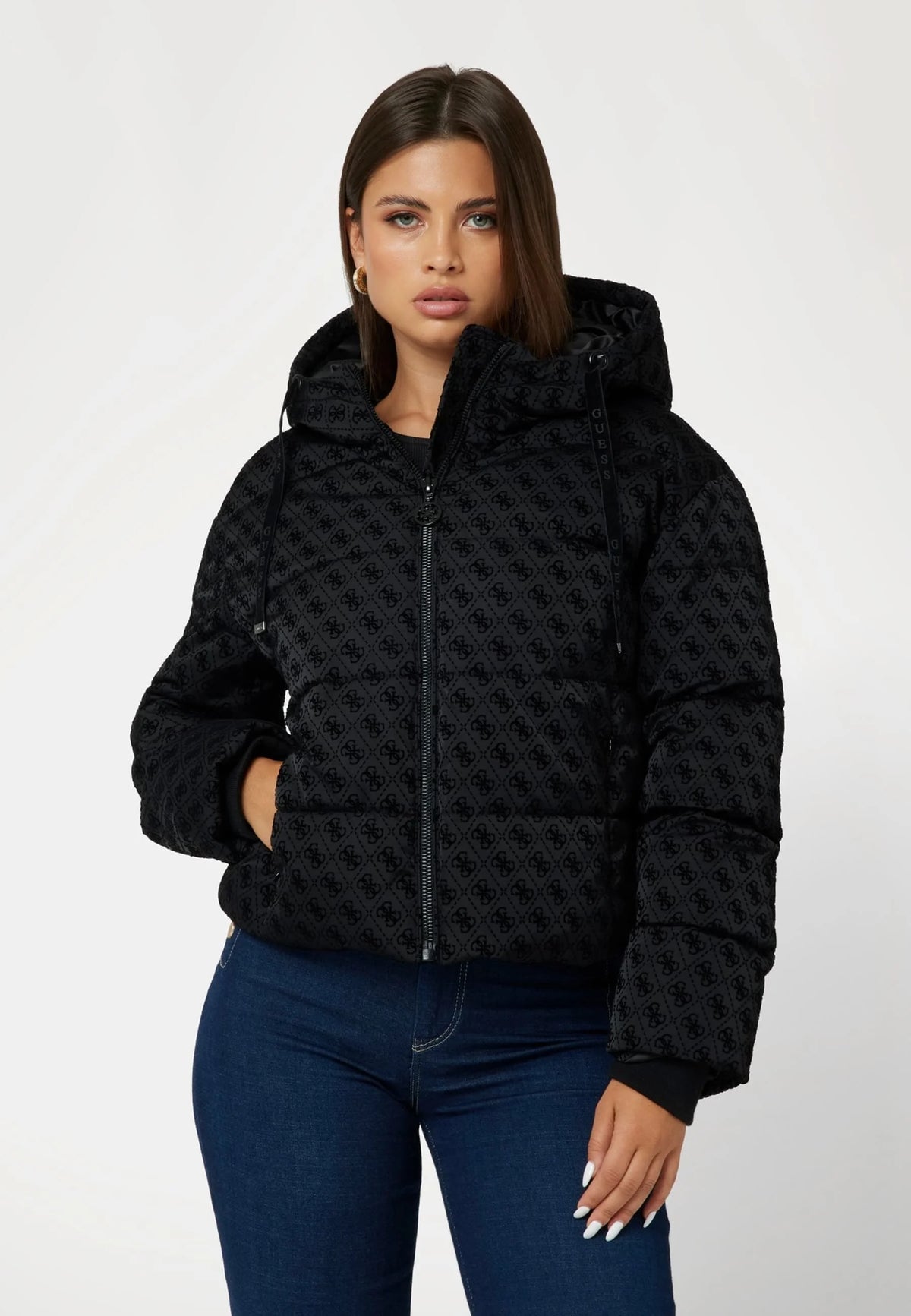 GIACCA INVERNALE GUESS LOGATA NERA SCHWARZ